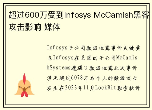 超过600万受到Infosys McCamish黑客攻击影响 媒体