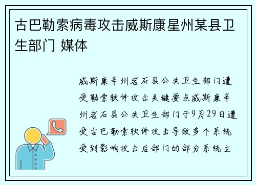 古巴勒索病毒攻击威斯康星州某县卫生部门 媒体