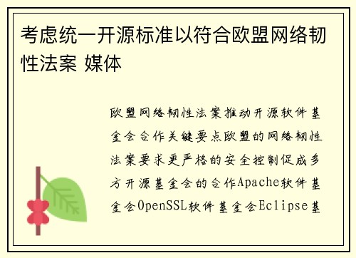 考虑统一开源标准以符合欧盟网络韧性法案 媒体