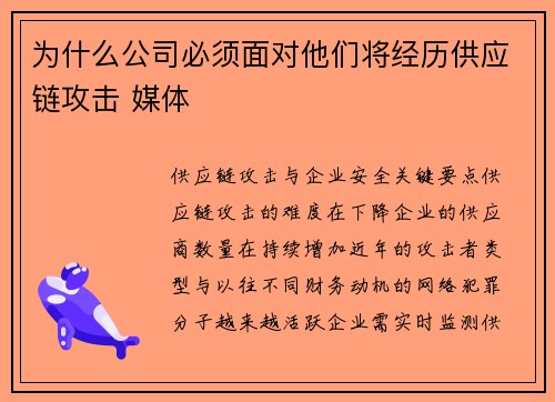 为什么公司必须面对他们将经历供应链攻击 媒体