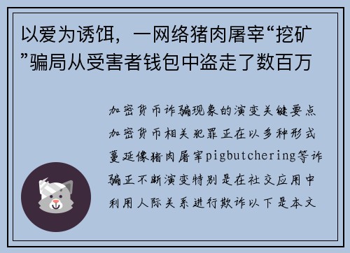 以爱为诱饵，一网络猪肉屠宰“挖矿”骗局从受害者钱包中盗走了数百万 媒体